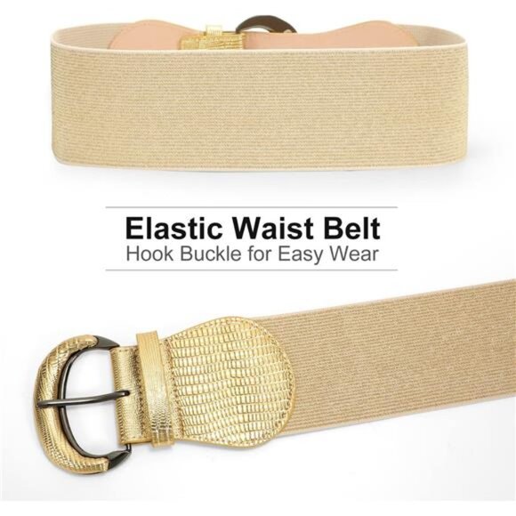 Women Stretchy Wide Waist Belt Gold - Picture 4 of 5
